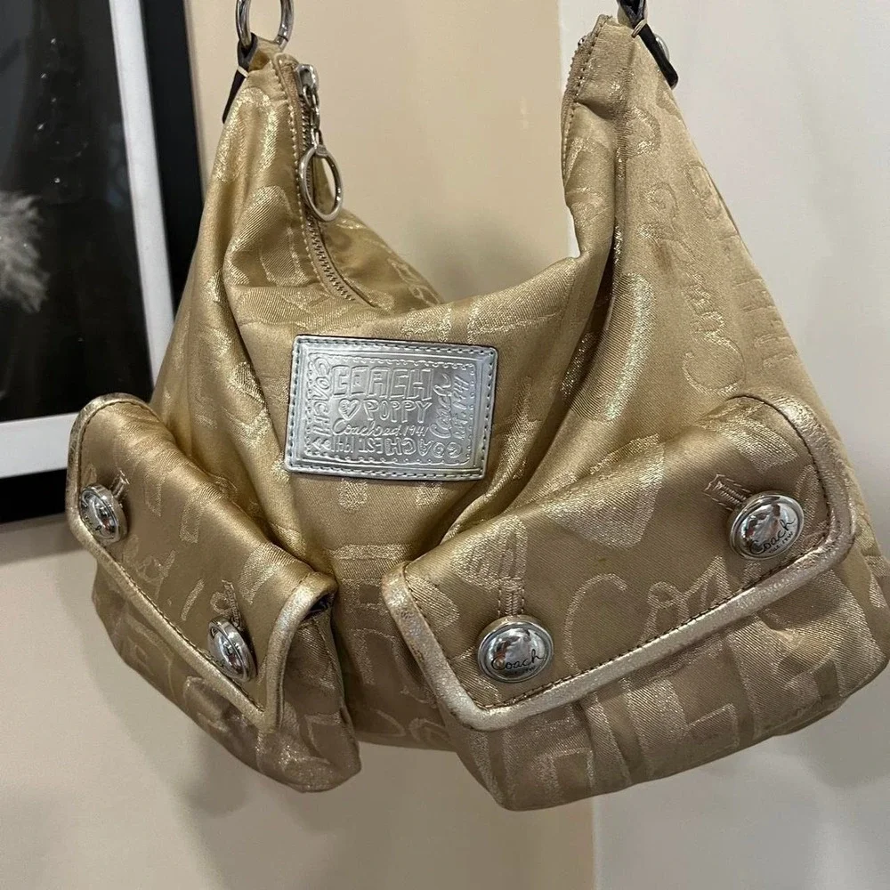 y2k 2000s Coach Signature C Monogram Poppy Gold Satchel Shoulder Bag / handbag